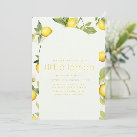 Wir begrüßen eine kleine Zitrone Einladung (Stehend Vorderseite)