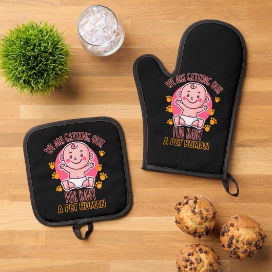 Wir bekommen unser Pelzbaby als Haustier. Ofenhandschuh & Topflappen-Set (Oben Unten)