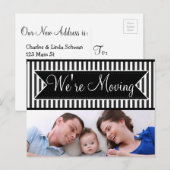 Wir bewegen Black Striped Notification Postcards Ankündigungspostkarte (Vorne/Hinten)