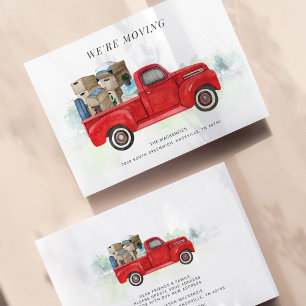 Wir bewegen den Vintagen roten LKW-Adresswechsel