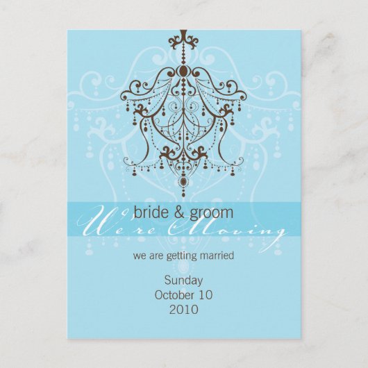 WIR BEWEGEN POSTCARD :: Kronleuchter Ankündigungspostkarte (Vorderseite)