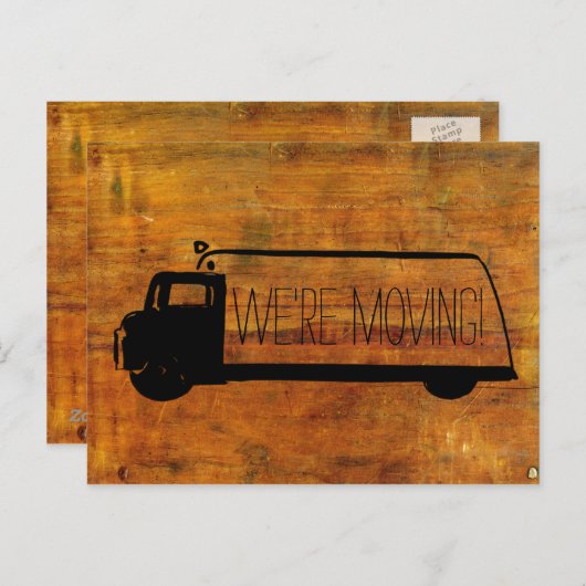 Wir bewegen uns rückwärts und bewegen Van Old Wood Ankündigungspostkarte (Vorne/Hinten)