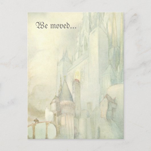 Wir bewegten Adresse ändern Vintage Fantasieburg Ankündigungspostkarte (Vorderseite)