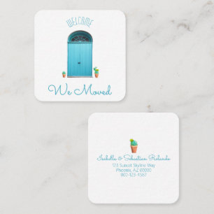 Wir bewegten blaue Türen südwestlich gepolsterter  Quadratische Visitenkarte