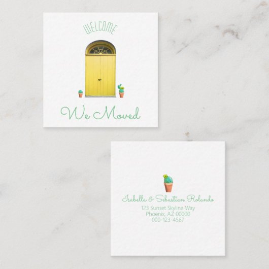 Wir bewegten gelbe Türen südwestlich gepolsterter  Quadratische Visitenkarte (Vorne/Hinten)