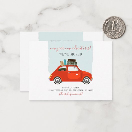 Wir bewegten Neujahrsabenteuer und bewegten Ankünd Mitteilungskarte (Vorderseite/Rückseite Beispiel)