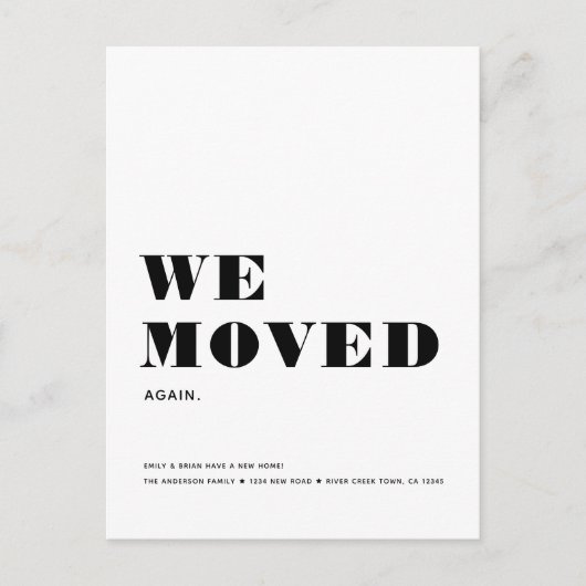 WIR BEWEGTEN WIEDER EINFACH, modern und Minimalist Ankündigungspostkarte (Vorderseite)