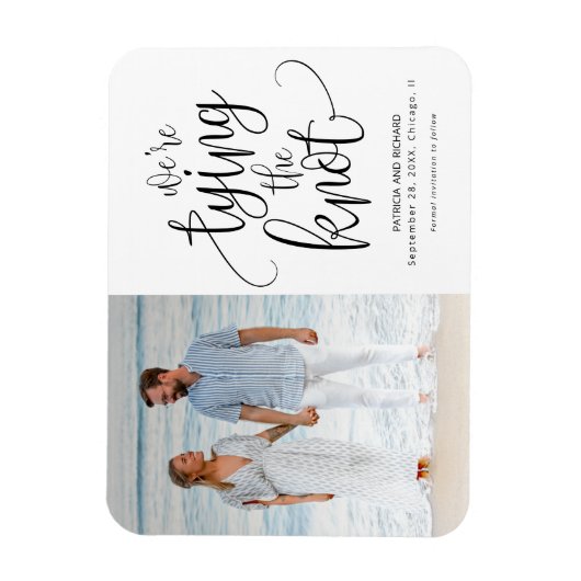 Wir binden das Foto der Hochzeit, das Datum zu spe Magnet (Vertikal)