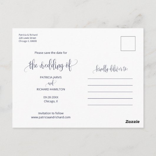 Wir binden das Foto der Hochzeit, das Datum zu spe Postkarte (Rückseite)