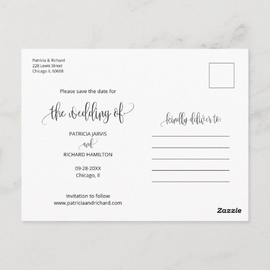 Wir binden das Foto der Hochzeit, das Datum zu spe Postkarte (Rückseite)