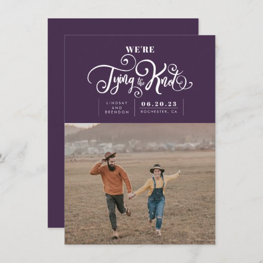 Wir binden das moderne Foto des Knotens Save The Date (Vorne/Hinten)