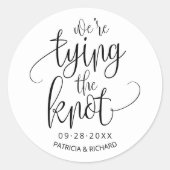 Wir binden den Knoten Save the Date Runder Aufkleber (Vorderseite)
