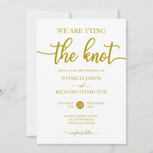 Wir binden die Goldkalligrafie-Hochzeit der Knoten Einladung (Vorderseite)