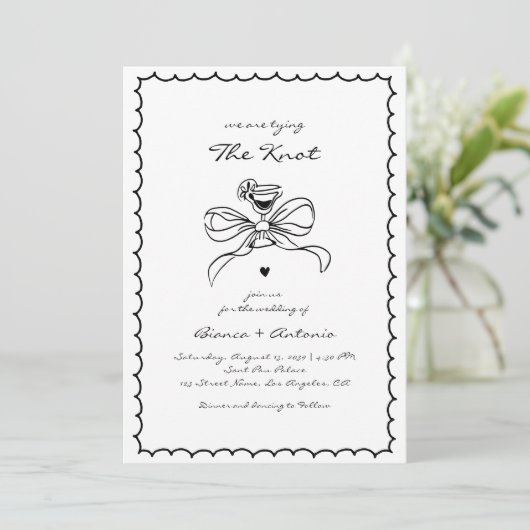 Wir binden die handgezeichnete Cocktail-Hochzeit Einladung (Stehend Vorderseite)