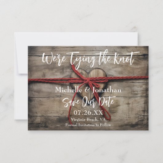 Wir binden die knospenstige Rustikale Holzherz-Hoc Save The Date (Vorderseite)
