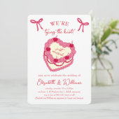 Wir binden die Knot Coquette Cherry-Hochzeit Einladung (Stehend Vorderseite)