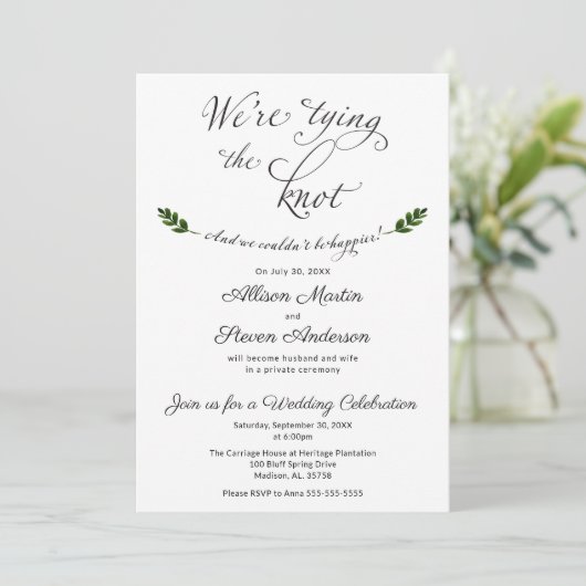 Wir binden die Knot Wedding Reception Einladung (Stehend Vorderseite)