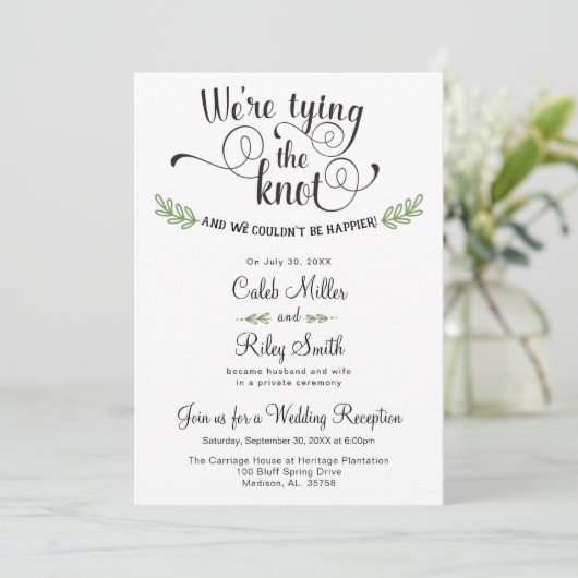 Wir binden die Knot Wedding Reception Einladung (Stehend Vorderseite)