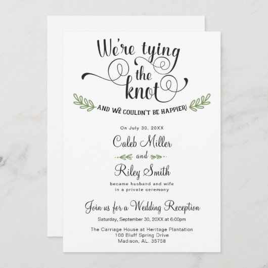 Wir binden die Knot Wedding Reception Einladung (Vorne/Hinten)