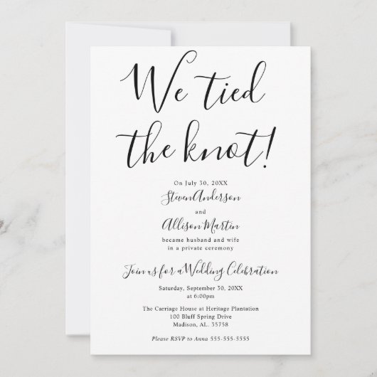Wir binden die Knot Wedding Reception Einladung (Vorderseite)