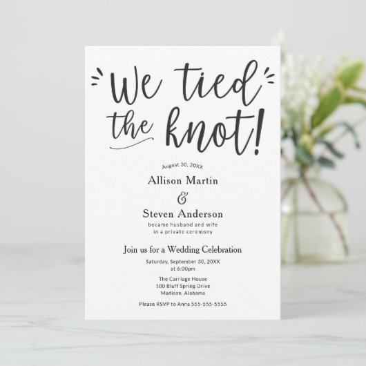 Wir binden die Knot Wedding Reception Einladung (Stehend Vorderseite)