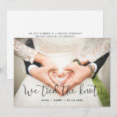 Wir binden die knot Whimsical Hochzeitsfotokarte Ankündigung (Vorne/Hinten)