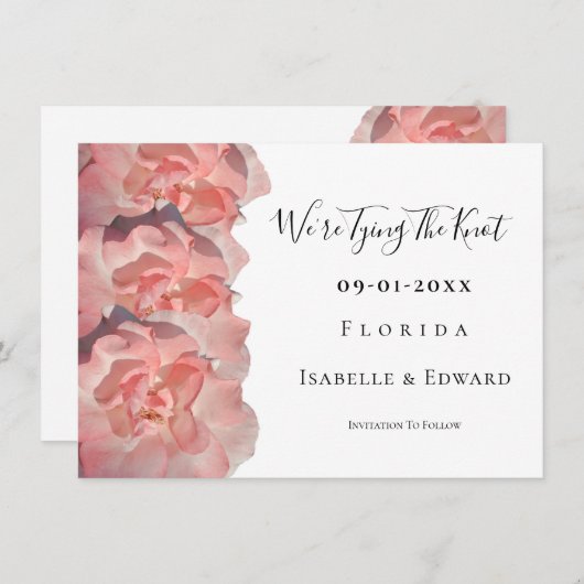 Wir binden die Zitat Blumenkorallen Rosa Rose Save The Date (Vorne/Hinten)