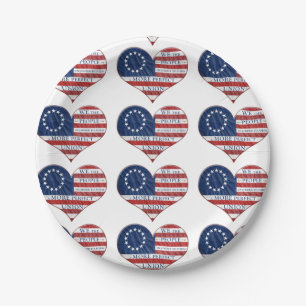 Wir, das amerikanische Flaggenherz Pappteller