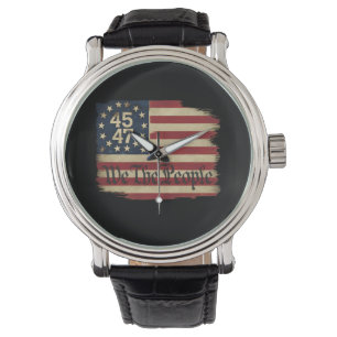 Wir das Volk Trump 45 47 abgenutzte Vintage-Flagge Armbanduhr