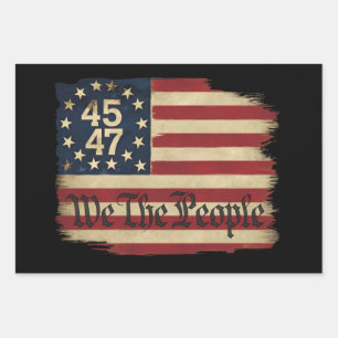 Wir das Volk Trump 45 47 abgenutzte Vintage-Flagge Geschenkpapier Set