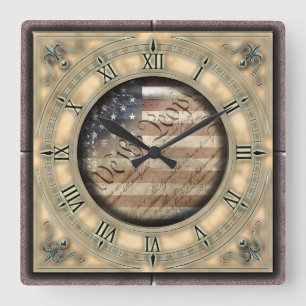 Wir das Volk Vintage-Amerikanische Flagge Wanduhr