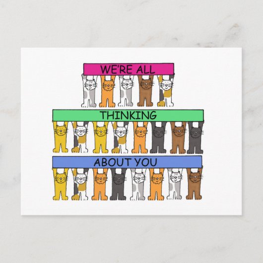 Wir denken alle an dich Cartoon Cats Postkarte (Vorderseite)