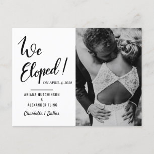 Wir Eloped Paar-Foto der Hochzeits-Typografie-  Ankündigungspostkarte