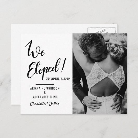 Wir Eloped Paar-Foto der Hochzeits-Typografie-| Ankündigungspostkarte (Vorne/Hinten)