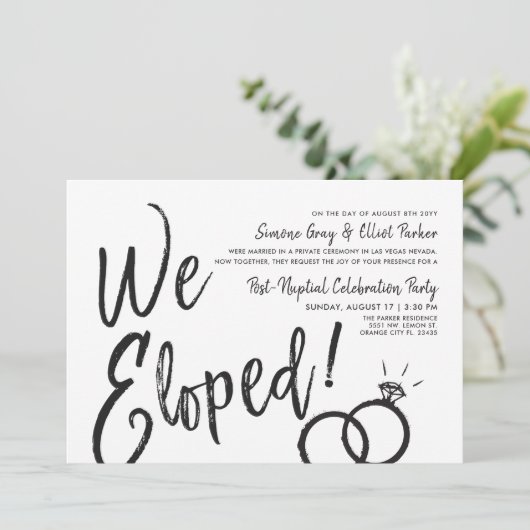 Wir Eloped | Posten-Nuptial Party Einladung (Stehend Vorderseite)