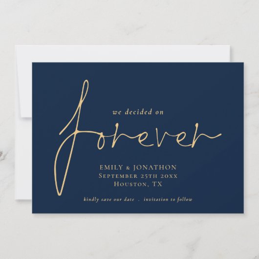 Wir entschieden uns für Forever Gold Navy Blue Save The Date (Vorderseite)