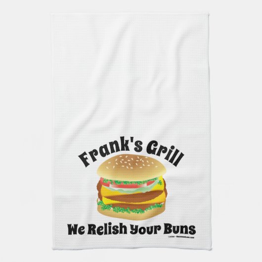 Wir entspannen Ihre Brötchen Custom Cheeseburger K Geschirrtuch (Vertikal)