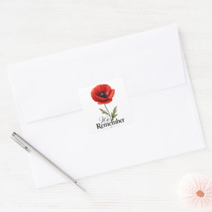 Wir erinnern uns – Roter Mohn Gedenktag-Tribut Quadratischer Aufkleber