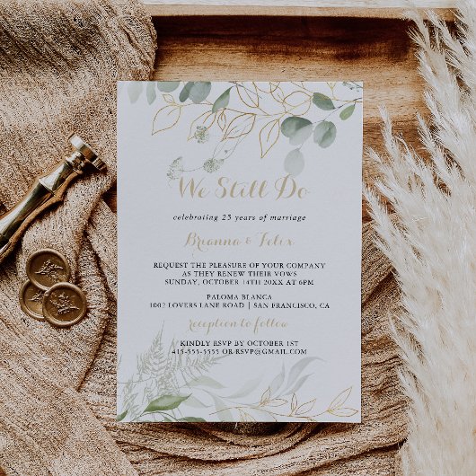 Wir erneuern noch immer Vow Gold Green Foliage Einladung