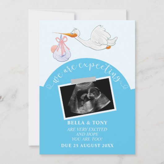 Wir erwarten die Blue Pregnancy Sonogram Card Einladung (Vorderseite)