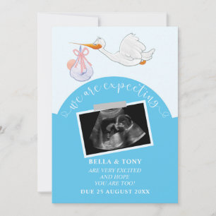 Wir erwarten die Blue Pregnancy Sonogram Card Einladung