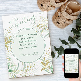 Wir erwarten die Schwangerschaft in Grün und Gold Ankündigung