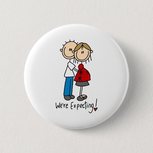 Wir erwarten! Schwangerer Strichmännchen-Knopf Button (Vorderseite)