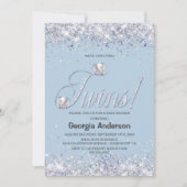 Wir erwarten Twins Blue Elephant Glitzer Einladung (Vorderseite)