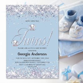 Wir erwarten Twins Blue Elephant Glitzer Einladung