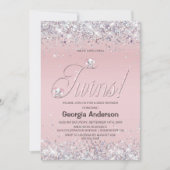 Wir erwarten Zwillinge Rosa Elefanten Glitzer Einladung (Vorderseite)