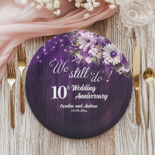 Wir feiern 10. Hochzeitstag Lichterkette Pappteller