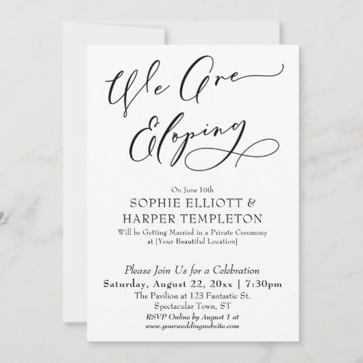 Wir feiern, einfach, schwarz und weiß einladung (Vorderseite)