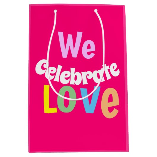 WIR feiern Liebe Hand-Fächer-Tischzelt-Runde Mittlere Geschenktüte (Vorderseite)