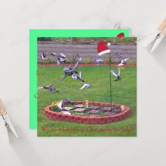 Wir feiern Weihnachten im Juli, Vögel laden ein (Vorderseite/Rückseite Beispiel)